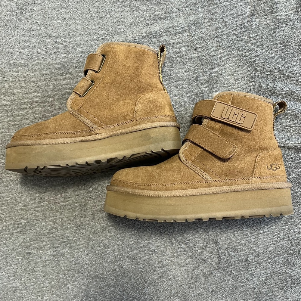 UGG Neumel Platform Boots Chestnut Brown Suede  Strap Youth 4/ Women 5.5-6